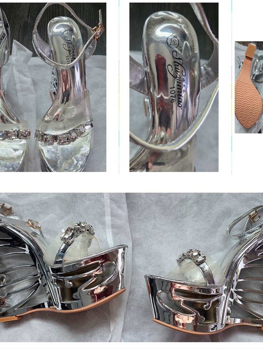 Silver Crystal Platform Sandals Used Once Sz6